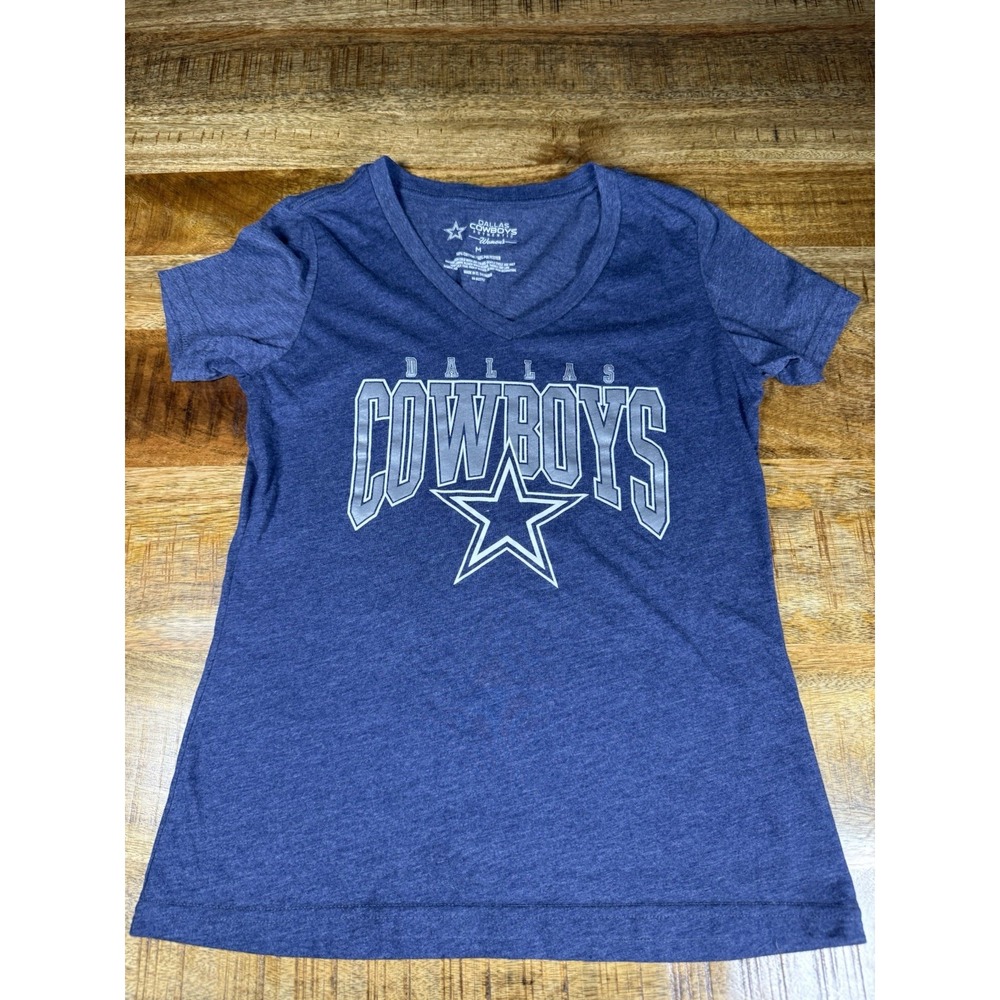Dallas Cowboys Authentic Womens Medium Blue V Neck Graphic NFL T Shirt